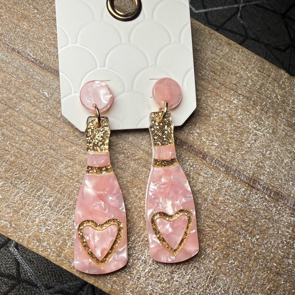 Pink and Gold Heart Drop Earrings